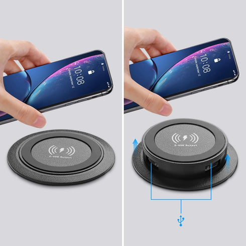 XMSJSIY Desktop Embedded Wireless Charger, 3-in-1 Multifunctional Pop-Up 10W Fast Charging USB Charger for Smartphone