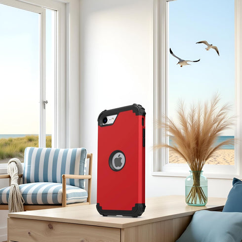 IDweel iPhone SE 2020 Case with Screen Protector, Sturdy 3 in 1 Shock Absorption Slim Fit Heavy Duty Cover (Red)
