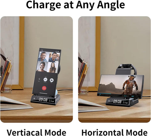 Wireless Charger for Samsung with Clock, 3 in 1 Charging Station for Samsung Galaxy S24 Ultra/S23 Ultra/Z Flip 6/5/Fold