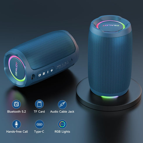 ZEALOT Bluetooth Speaker, Portable Wireless, IP67 Waterproof, 20W Loud Stereo Sound, Dual Pairing, Blue