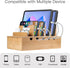 Bamboo Charging Station Organizer for Multiple Devices, Nightstand Bedside Desk Docking Charger for Laptops, Tablets,
