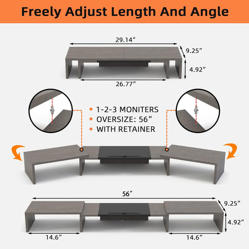 WESTREE Triple Dual Monitor Stand Riser, 56" Extra Long Adjustable Monitor Stand, 3 Shelf Desktop Organizer for Computer