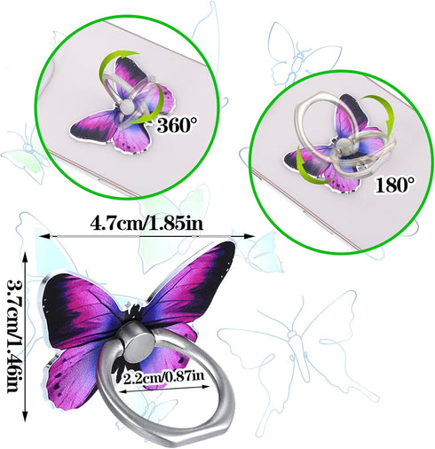 Ymapinc 3Pcs 360Rotation Butterfly Phone Ring Holder Colored Butterfly Shaped Cell Phone Grip Metal Cellphone Finger