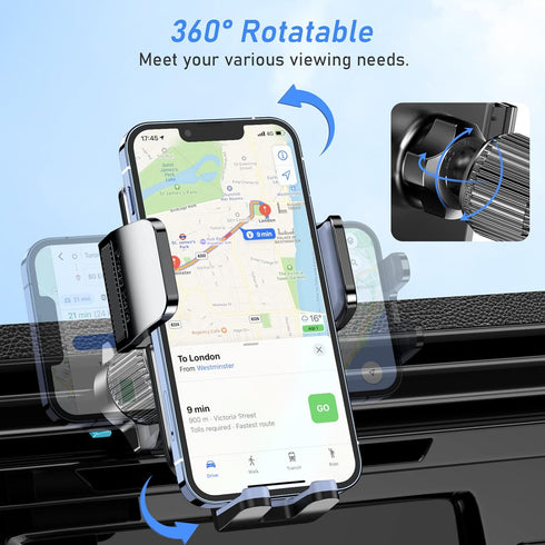 Car Phone Holder Mount, Super Stable Air Vent Cell Phone Car Mount with 2024 Newest Metal Hook Clip, 360° Rotation, One