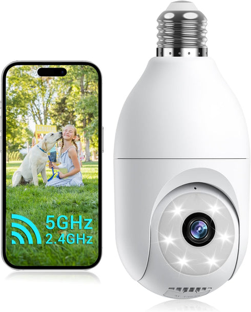 Light Bulb Security Camera, Wireless Outdoor Indoor, 5G&2.4G WiFi, AI Human Detection, Color Night Vision