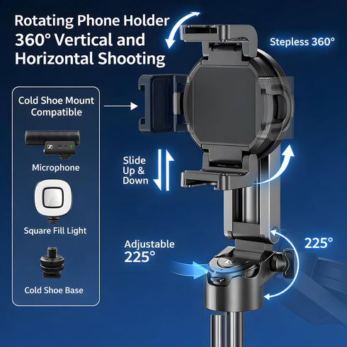 Huiteng XR 360 Magnetic Pocket Selfie Stick for iPhone, Multifunctional Portable Selfie Stick with Wireless Remote