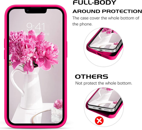 DOMAVER iPhone 13 Case - Hot Pink Silicone Soft Gel with Microfiber Lining for Cushion Protection.