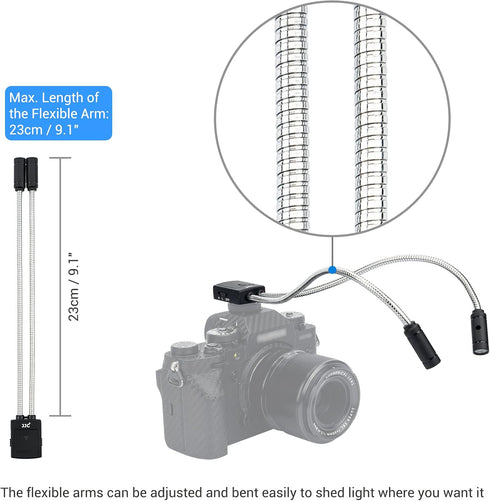 10 Inch Long Portable Shoe-Mount LED Macro Arm Light CRI 95+ 5600K Photo Lighting