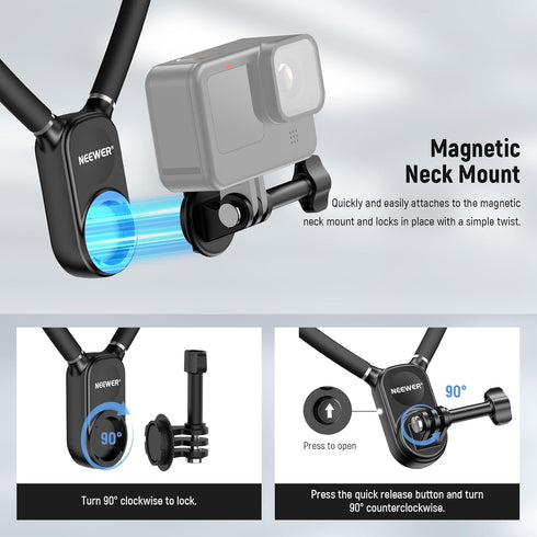NEEWER Magnetic Neck Mount Holder with Phone Clip, Quick Release POV Action Camera Necklace Mount for GoPro Hero 12 11