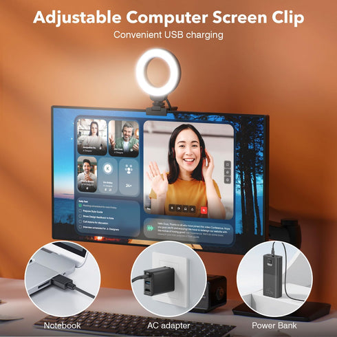 Ring Light for Laptop/Computer, 4'' Small Video Conference Lighting with Tripod, 3 Light Modes & 10 Brightness