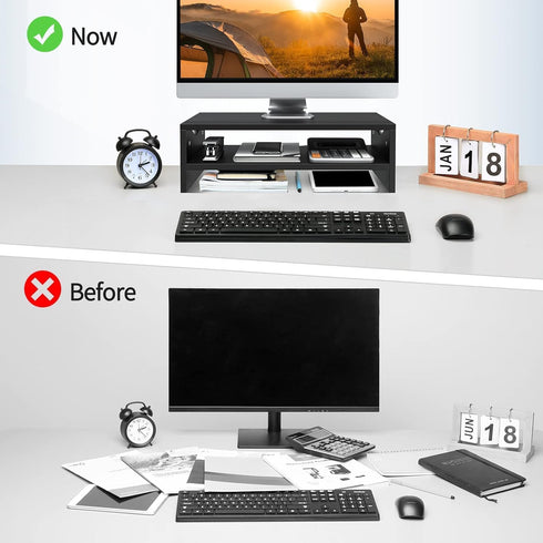 Zimilar Monitor Stand Riser, 2 Tiers Laptop Computer Riser for PC Screen, Wooden Storage Organizer