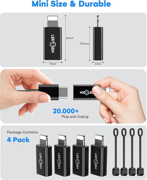 USB C to Lightning Adapter (2 Pack), 27W PD Fast Charging & Data Transfer, for iPhone/iPad/Airpods, Black