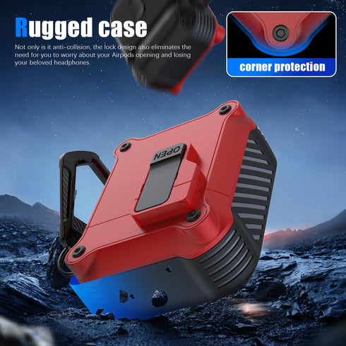 Airpods 1st and 2nd Generation Protective Cases, Full Body Shockproof Hard Case with Keychain (Red)