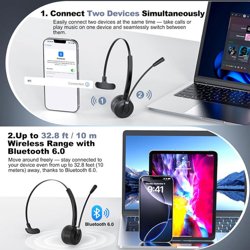 Headset BlueFire Bluetooth with Microphone, Single-Ear On-Ear Headphones, Lightweight & Comfortable, Clear Call Noise