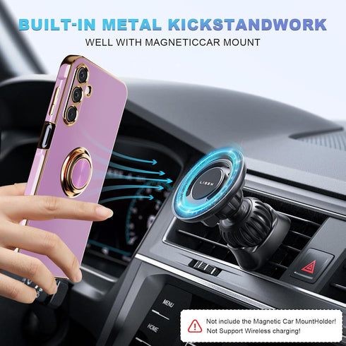 Galaxy A15 5G Phone Case with Screen Protector, Magnetic Kickstand, Built-in 360° Rotation Ring Holder, Slim Soft TPU