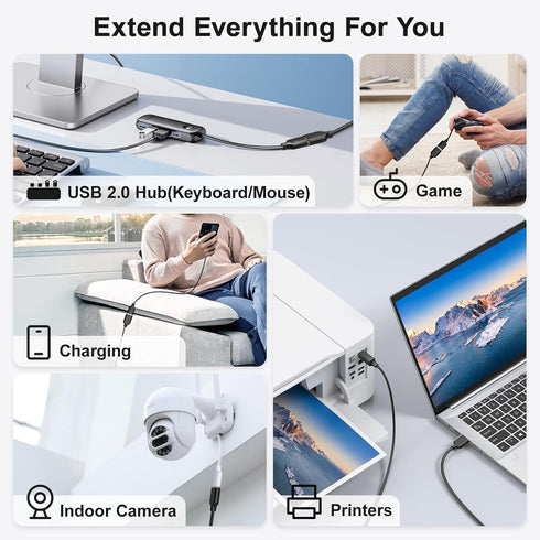 10ft Long USB Extension Cable - USB 2.0 Type A Male to Female with Gold-Plated Connector for Keyboard, Mouse