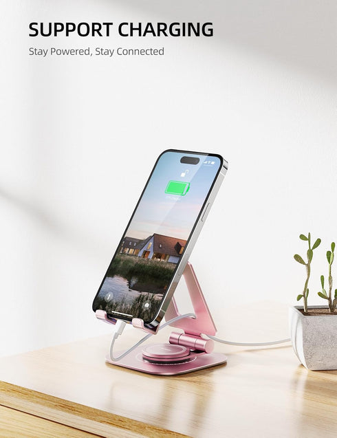 Nulaxy Rotatable Cell Phone Stand, Fully Adjustable Foldable Desktop Phone Holder Cradle Dock, Thick Case Friendly