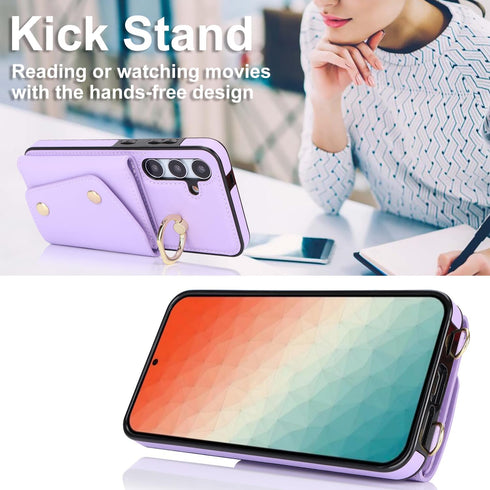 for Samsung Galaxy S24 Phone Case for Women, Crossbody Wallet Case with Credit Card Holder Lanyard Shockproof Purse Kickstand Case for Samsung Galaxy S24.Crossbody Purple