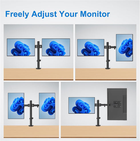 H&C(hcck&Cllassp) 17-27 17.6lbs, Dual Monitor Mount, Monitor Arm with Swivel, Tilt, Rotation, Height Adjustable, VESA