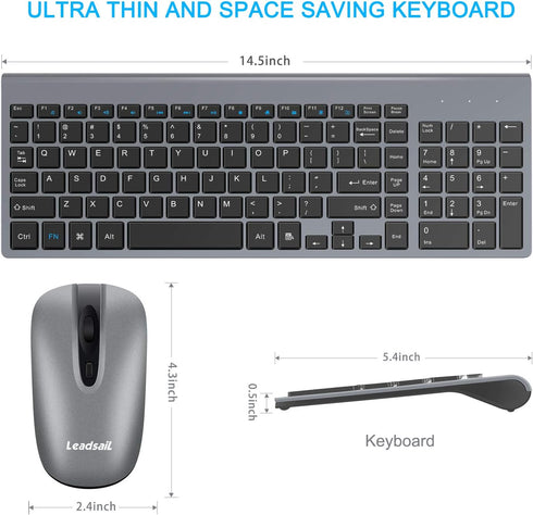 LeadsaiL Wireless Keyboard and Mouse Combo, Compact Silent USB Set for Windows Laptop, Desktop, PC
