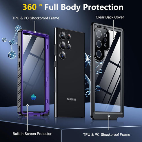 Designed for Samsung Galaxy S24 Ultra Case, Waterproof, Built-in Screen Protector, Full Protection Heavy Duty