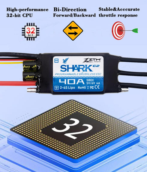 ZTW G2 40A 4A/5V Shark Series Bi-Direction Water Cooling Brushless ESC with SBEC for RC Boat and Other DIY Project