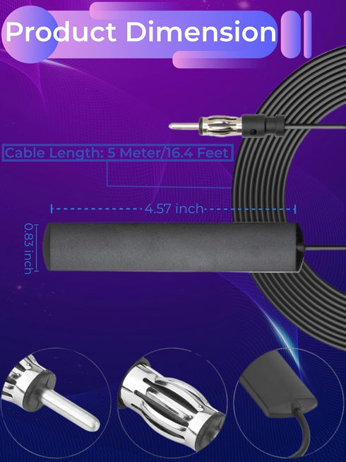 Universal Car Radio Antenna - Hidden Adhesive Mount Patch for FM AM Stereo Media Receiver Player