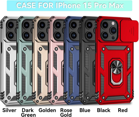 Hitaoyou Compatible with iPhone 15 Pro Max Case, iPhone 15 Pro Max Case with Camera Cover & Kickstand Military Grade Shockproof with Magnetic Car Mount Holder Case for iPhone 15 pro max 6.7 Silver