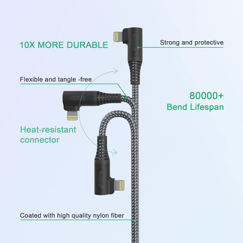 Apple MFi Certified Extra Long 20 ft Right Angle Lightning Cable - Braided Fast Charger for iPhone 13, 12, 11, X.