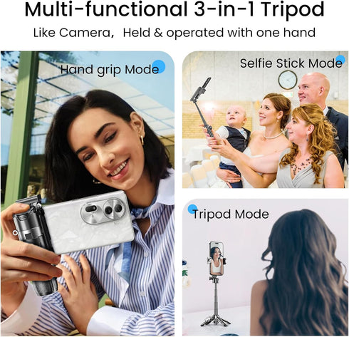Linber 3-in-1 2 Portable Selfie Stick Tripod Grip with Cold Shoe Mounts Compact Extendable Phone Holder & Bluetooth