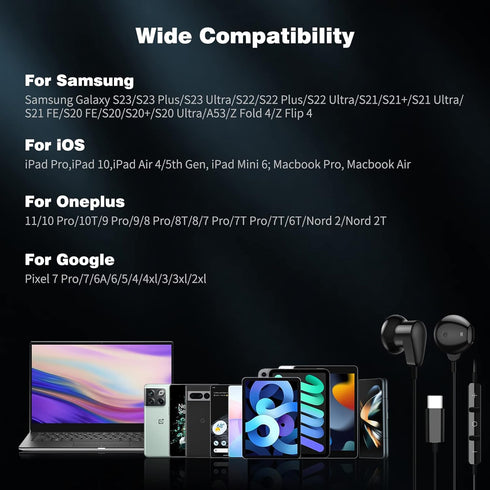 ACAGET USB Type C Headphones for Samsung S23 S22 Ultra S21 Plus A35 A54 Galaxy Z Fold 5 Flip 6 Wired USB C Earbuds