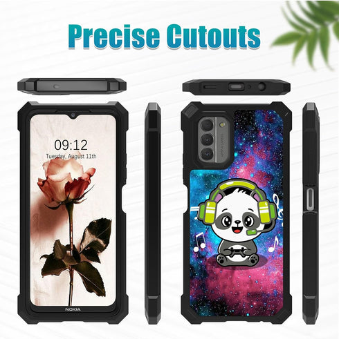 Nokia G310 Case with Glass Screen Protector, 360 Full-Body Hard PC & Soft TPU Bumper, Shockproof - Music Panda 5G 2023.