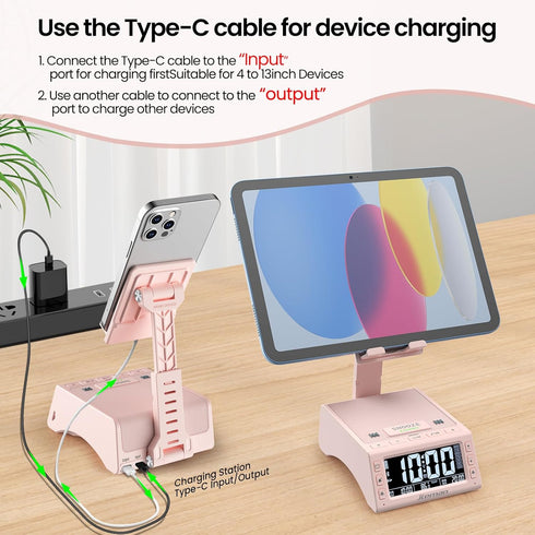 JTEMAN Gifts for Men Women: Cell Phone Stand with Wireless Bluetooth Speaker, Adjustable Cool Tech Gadget, Pink