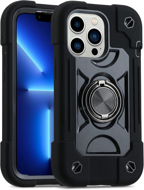 MARKILL Heavy-Duty Case for iPhone 13 Pro Max 6.7 Inch with Ring Stand, Shockproof Phone Cover & Magnetic Car Mount