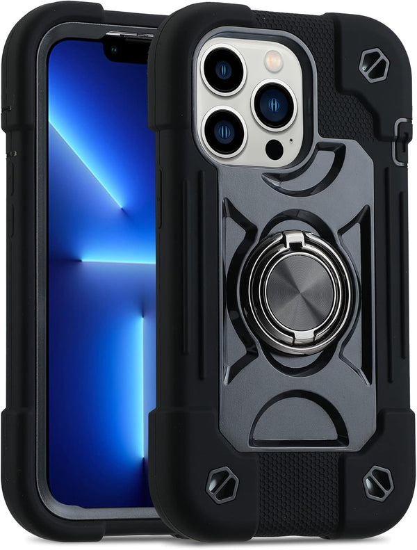 MARKILL Heavy-Duty Case for iPhone 13 Pro Max 6.7 Inch with Ring Stand, Shockproof Phone Cover & Magnetic Car Mount