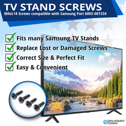 ReplacementScrews 6003-001334 (M4XL14) Set 4 TV Stand Screws Compatible with Samsung