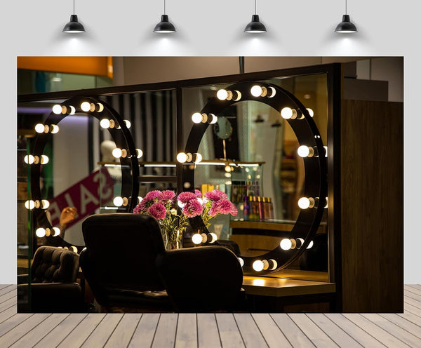 CHNYWORK 6ftx4ft Makeup Room Backdrop Beauty Salon Interior Mirror with Light Bulb Frame
