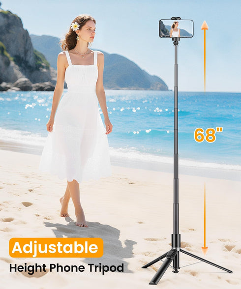 Victiv 68" Phone Tripod & Selfie Stick with Remote and Fill Light, Auto Open Cell Phone Tripod Stand, Extendable Phone