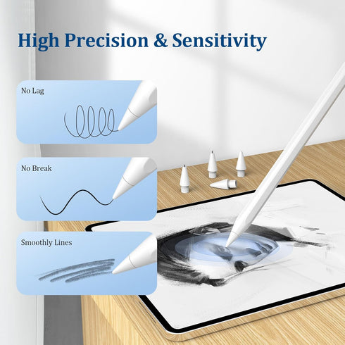 Replacement Tips for Apple Pencil 2nd Gen/1st Gen, No Wear Out Tips, Metal Pencil Nibs for Precise Control (4 Pack)