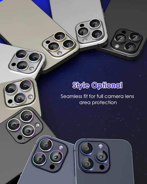 iPhone 15 Pro/iPhone 15 Pro Max Glitter Camera Lens Protector - Clear Acrylic with Aluminium Alloy Ring, 9H Tempered