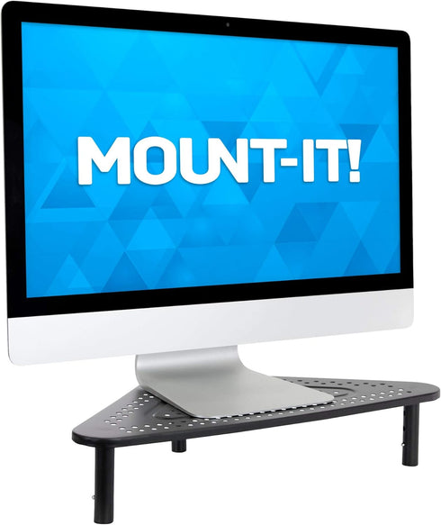 Corner Monitor Stand | Adjustable Height Corner Desk Shelf | Triangle Screen Riser, Ergonomic Space Saving Design