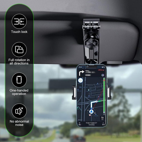 SLIMI 1 360 #01) PC Sun Visor Phone Holder, Adjustable Rear View Phone Holder, Multifunctional Car Mobile Phone