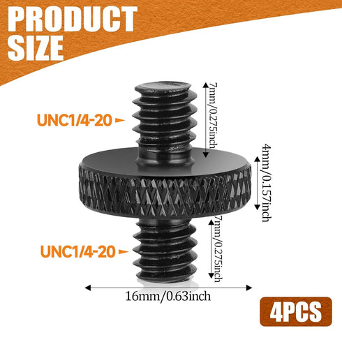 1/4" Male to 1/4" Male Tripod Screw, 4 PCS Standard Camera Cage Mount Threaded Light Stand Screw for Accessories