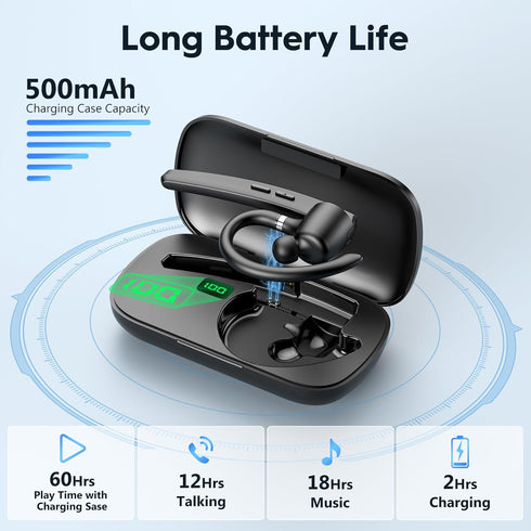 New bee Bluetooth Headset - Wireless Earpiece with 500mah Charging Case, 60H Playtime, V5.1 Dual Mic