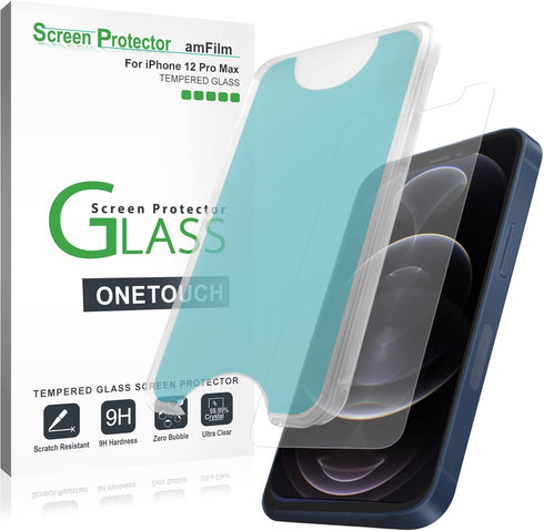 amFilm OneTouch Glass Screen Protector for iPhone 12 Pro Max (6.7", 2020), 2 Pack