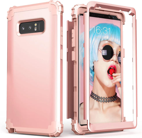 IDweel Case for Galaxy Note 8, 3 in 1 Shockproof Slim Fit Hybrid Heavy Duty Protection, Rose Gold for Women