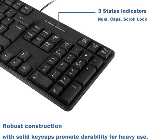 MCSaite Wired PS2 104 Keys Computer Keyboard, Black Waterproof - US Layout Compatible with Windows, PC, Laptop