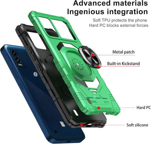 Ailiber Heavy Duty Phone Case for BLU View Speed B1550VL, with Screen Protector & Ring Kickstand, Green.