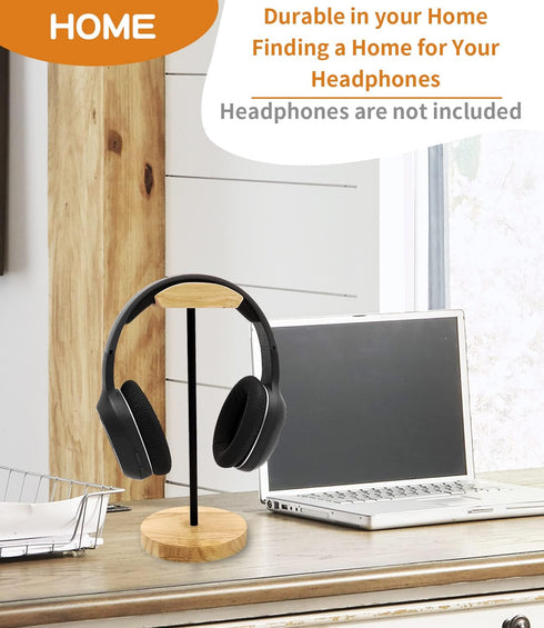 Headphone Stand, Nature Wood & Aluminum Headset Hanger Mount Hook for All Headsets, Functional Craftsmanship