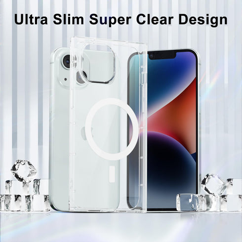 for iPhone 14 Plus Clear Case - Magnetic Square Rectangle Edge Compatible with Magsafe, Transparent TPU Silicone Rubber
